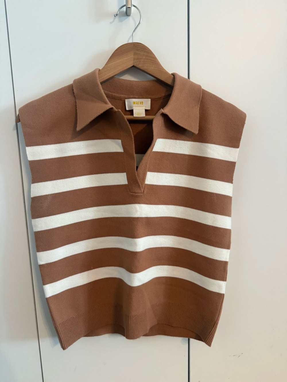 Maeve Brown and White Striped Polo Knit Vest